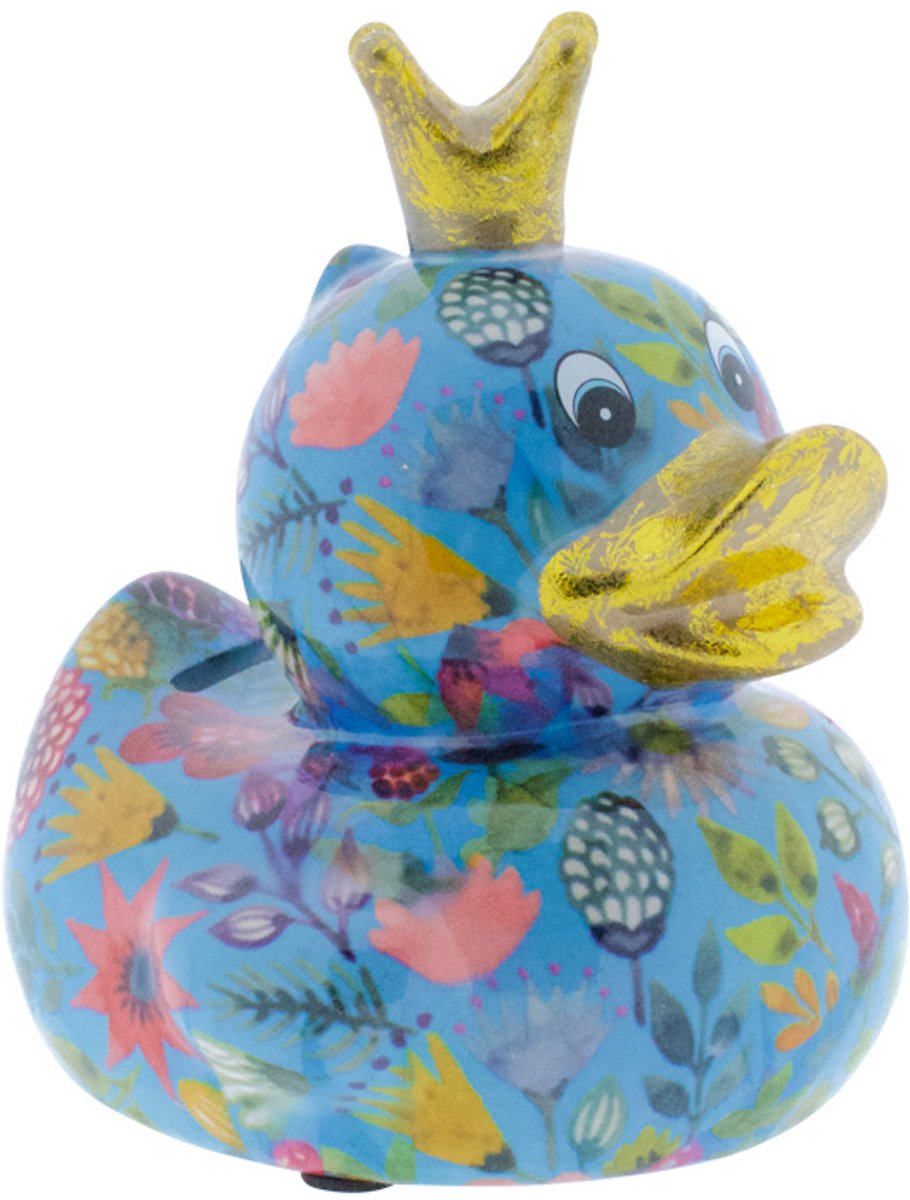 Eend Ducky spaarpot | koningseend - Blauw met vintage bloemen | Pomme pidou